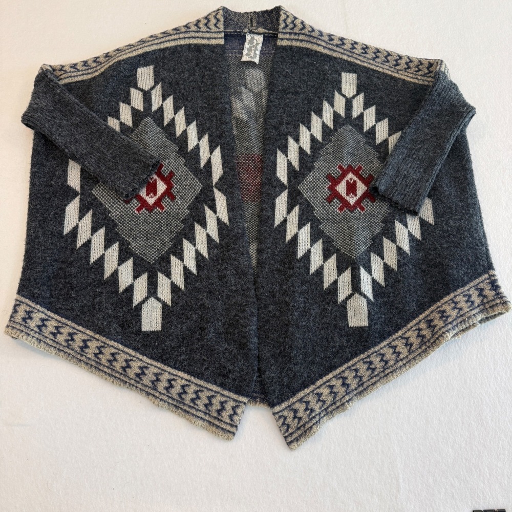 Sadie & Sage Boho Southwestern Geometric Cardigan‎ Women M/L Charcoal Grey